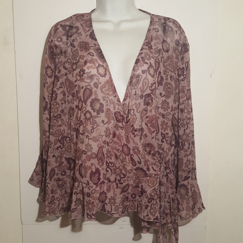 Studio 1940 Blouse Long Sleeve Sheer Wrap Medium